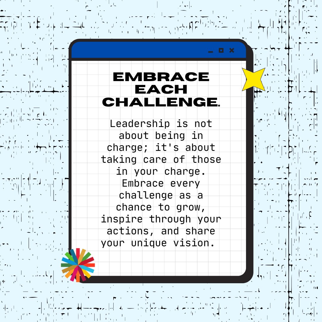 Embrace every challenge as a chance to grow, inspire through your actions, and share your unique vision. Lead with care and watch the world transform. 🌟💼✨ #UNITE2030 #Leadership #Inspiration #Visionaries