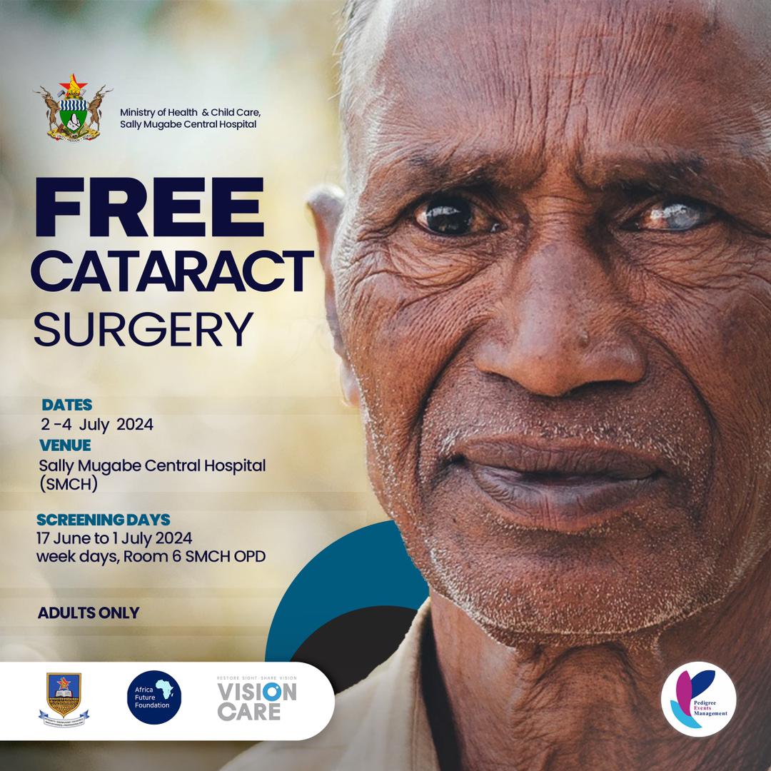 𝙁𝙍𝙀𝙀 𝘾𝘼𝙏𝘼𝙍𝘼𝘾𝙏 𝙎𝙐𝙍𝙂𝙀𝙍𝙔
Sally Mugabe Central Hospital former Harare Central Central 
2 - 4 July 3024