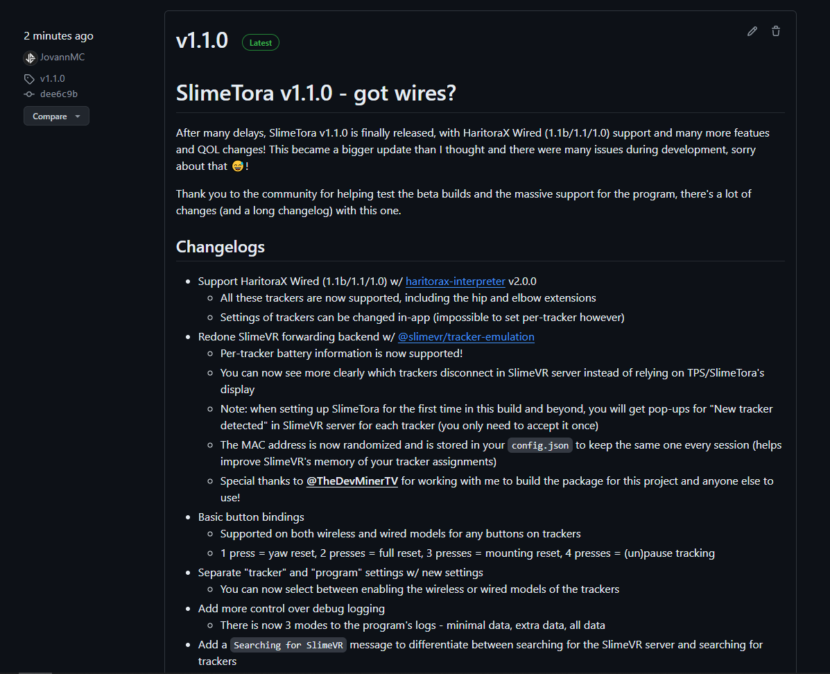 JovannMC's tweet photo. After many delays, #SlimeTora v1.1.0 is finally released, with HaritoraX Wired (1.1b/1.1/1.0) support and many QOL changes!
This became a bigger update than I thought and there were many issues during development, sorry about that!
Thank you to the community for the support and helping!
Download now: https://t.co/UHIYBxlOhA
#fbt #vr #haritorax #vrchat #slimevr #shiftall