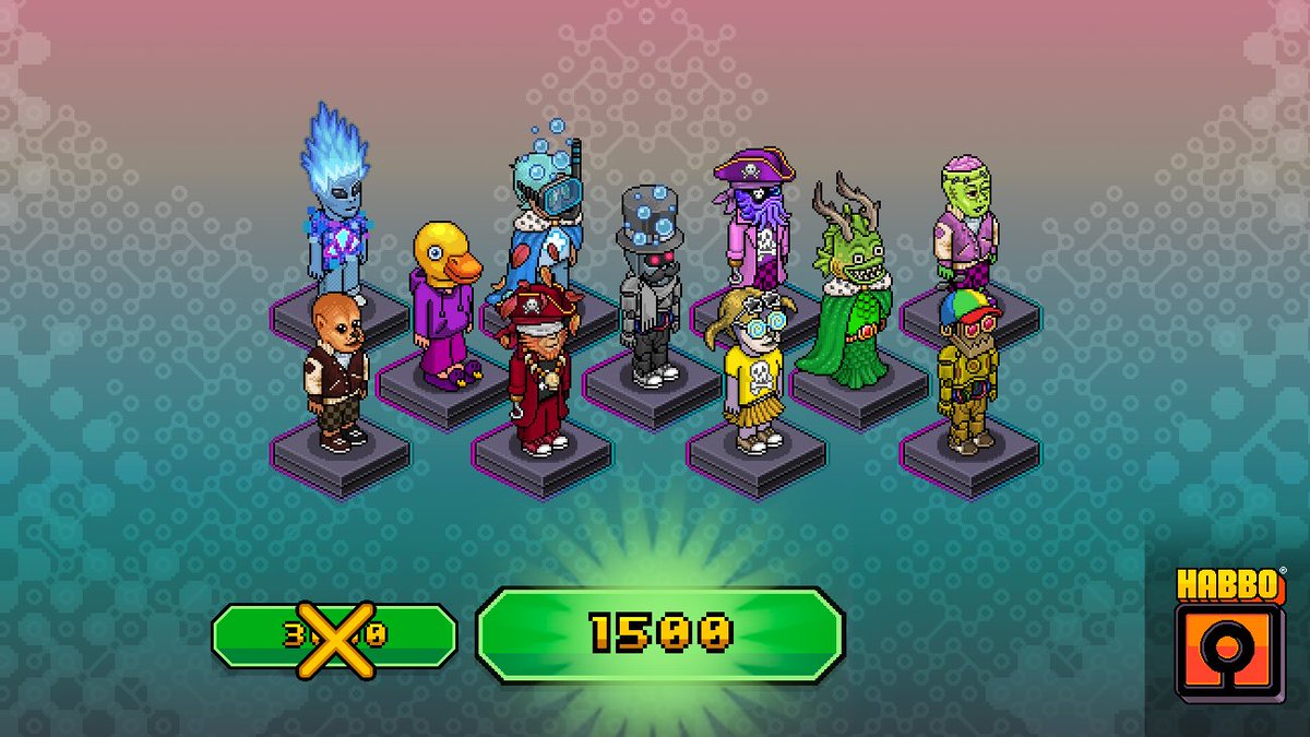 Habbo's tweet photo. ✨ #HabboCollectibles: Crafted Avatar discount!

It’s been a whole year since we released the trait editor for Crafted Avatars 🤯

To celebrate, on June 24th at around 11am UTC, we’re reducing the price of crafting these Premium Collectibles to 1,500 Emeralds. 

This discount will be in effect until July 1st at the same time, and will only apply to crafting, not reverting.