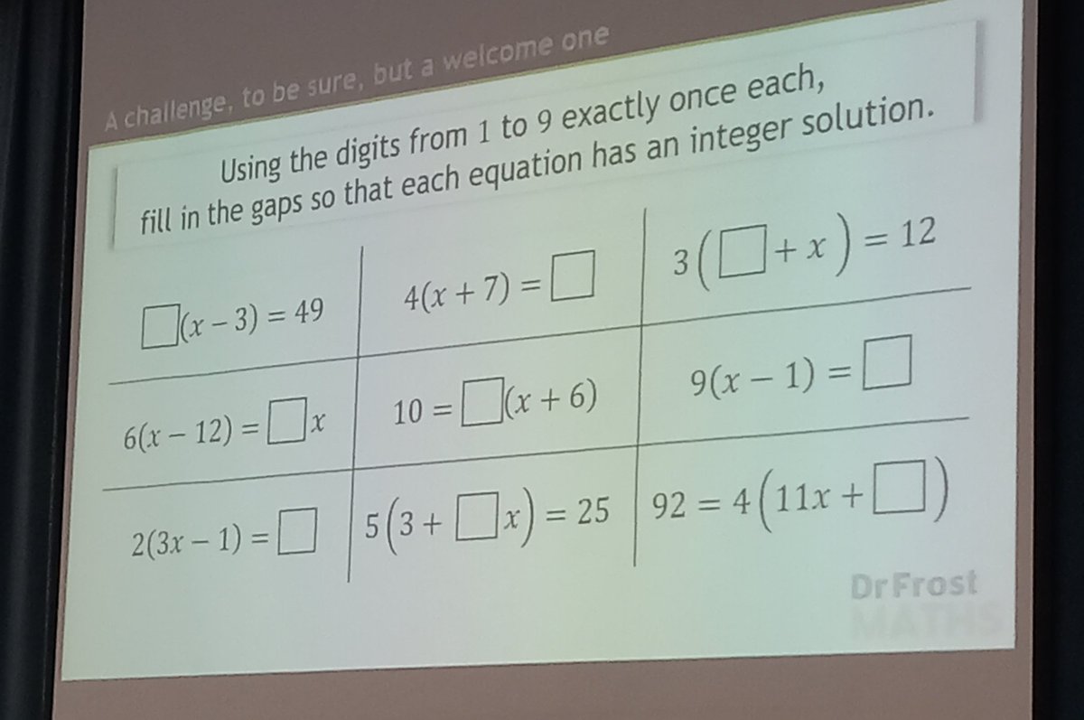 Loving the activities from <a href="/nathanday314/">Nathan Day</a> . Great advice given about thinking how to create challenging questions for everyone in the classroom #MathsConf35