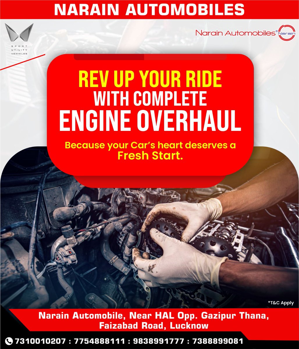NarainAutomobi4's tweet image. Are you experiencing a drop in performance?

If yes! then it is time to get an engine overhaul.

Please call 7310010207 or 7754888111 to book an engine service.

#enginerepair #engineservice #engineoverhaul #withyouhamesha #mahindraworkshop #mahindraservice #mahindra #carservice