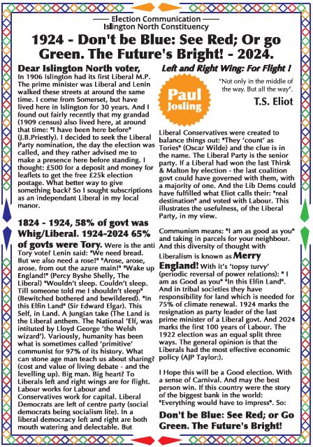 SGrahamg5's tweet image. A record number of Ind. standing nationally #generalelection2024 #voterid - Paul Josling in Islington North for instance - NB Paul is not an official #liberal candidate but we welcome the widest possible choice at the ballot