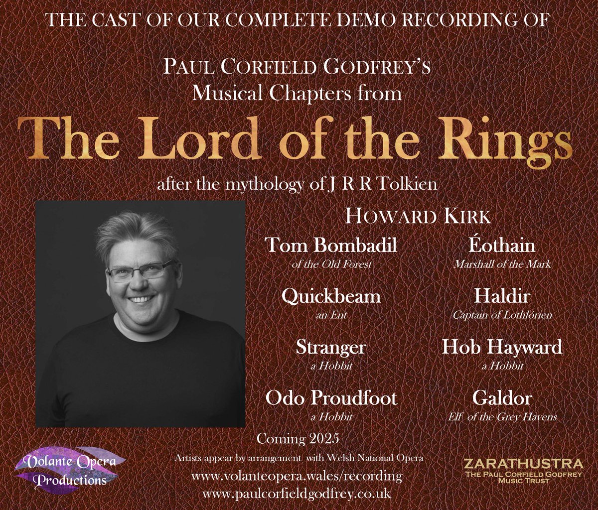 OperaVolante's tweet photo. Howard Kirk will be performing #TomBombadil, #Eothain, #Quickbeam, #Haldir, Stranger, Hob, Odo and Galdor on our Complete Demo Recording of @TheCorfield Musical Chapters from #lordoftherings
https://t.co/io77nBkpM7
#tolkien #opera
#middleearth
#ent #hobbit #elf #Lothlorien https://t.co/5CLmZ1AGod