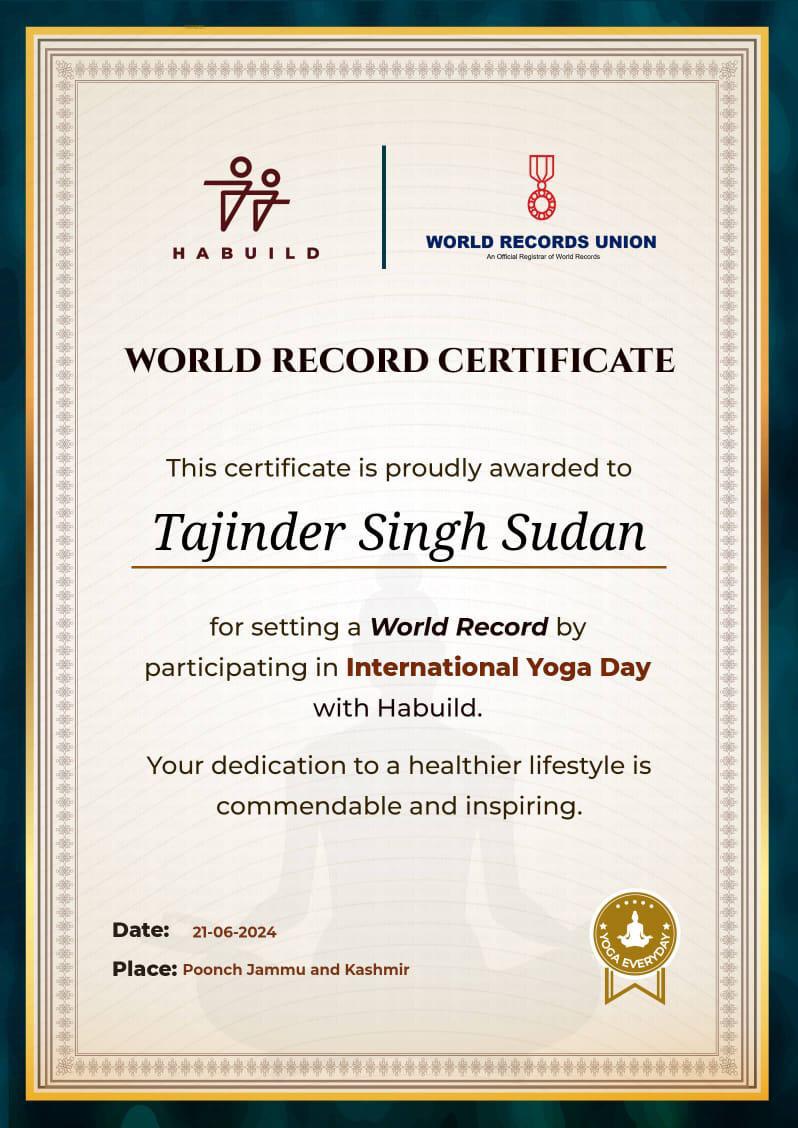 prodefencejammu's tweet image. #IDY2024

Third Officer Tajinder Singh Sudan, ANO of 5 J&amp;amp;K Bn NCC, Poonch, was awarded a World Record Certificate by #Habuild, the world&apos;s largest online yoga platform, on #IYD2024. He also received an appreciation certificate from Vigyan Setu Foundation.

@diprjk
@habuild
@ANI