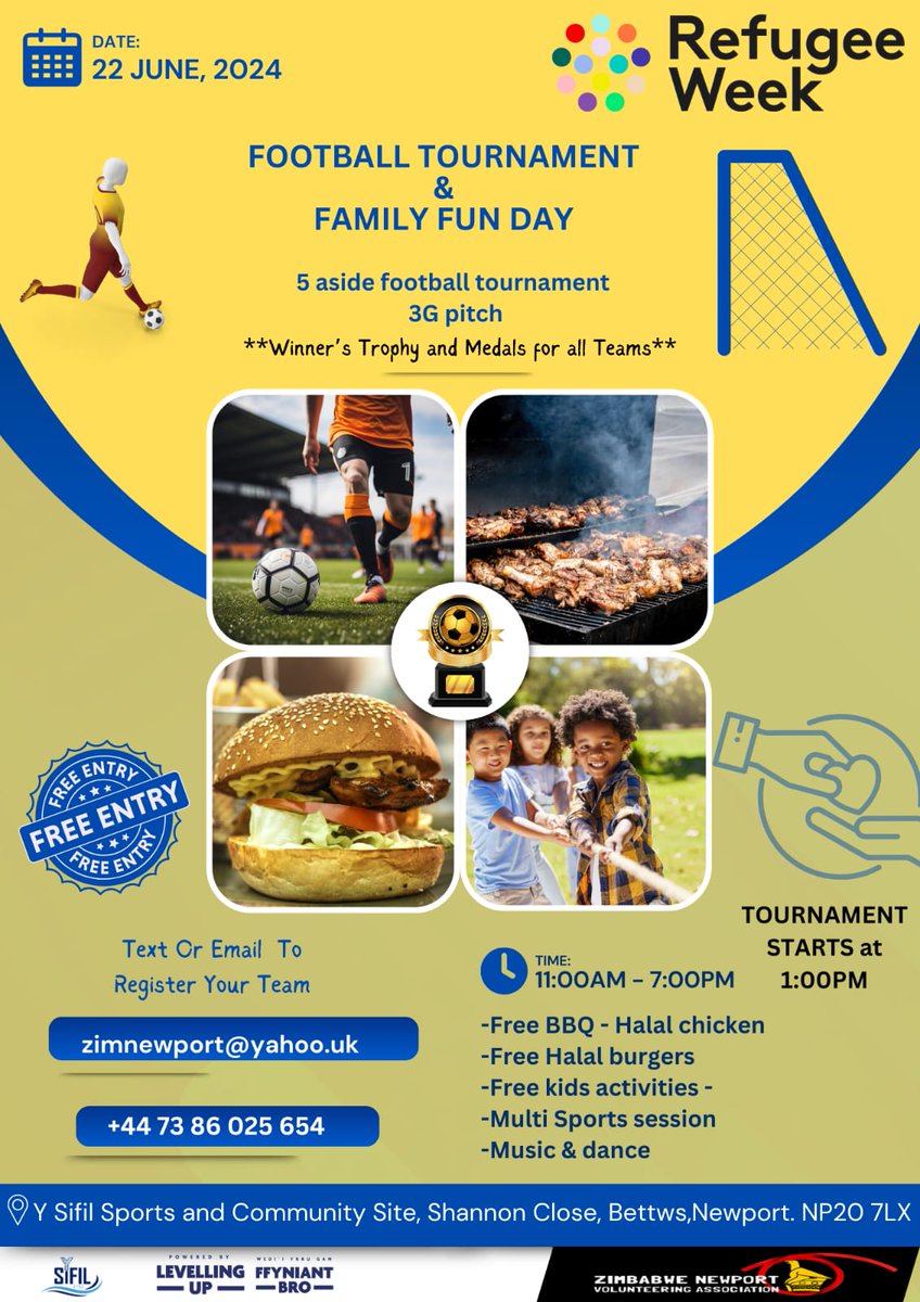 It's a beautiful sunny 🌞 day at a free family fun day out full of arts, sports, kids activities &amp; free BBQ halal chicken &amp; burgers 🍔 supported by <a href="/resultery/">Resultery Projects Cymru</a> <a href="/SifilAFC/">Sifil AFC</a> <a href="/NewportCouncil/">Newport City Council</a> <a href="/RefugeeWeek/">Refugee Week 🧡</a> <a href="/npcityradio/">Newport City Radio</a> <a href="/Linc_Cymru/">Linc Cymru</a> <a href="/sportwales/">Sport Wales</a> <a href="/NewportLiveUK/">Newport Live</a> <a href="/jessicamordenmp/">Jessica Morden MP</a>