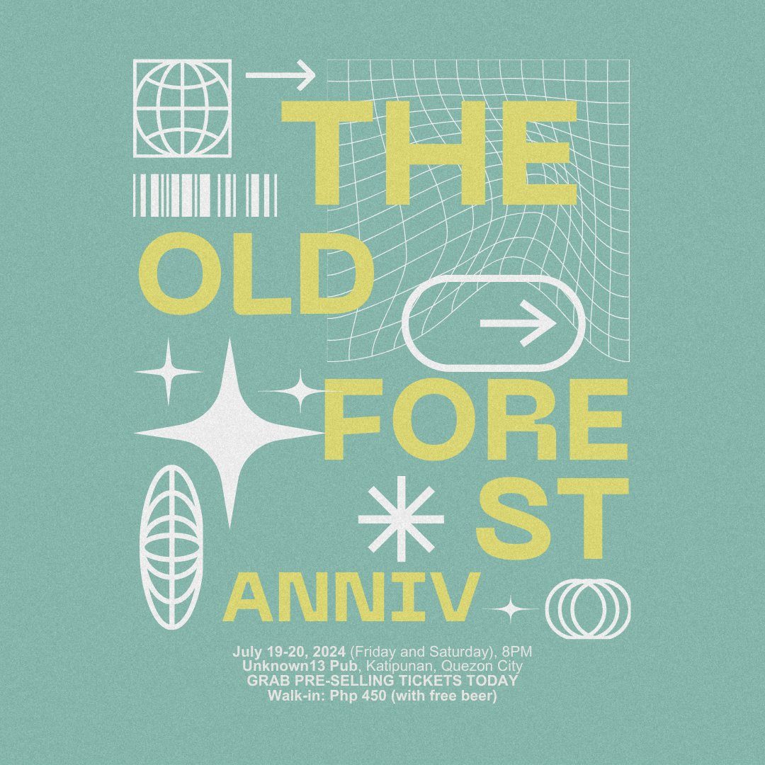 Old Forest's 1st Anniversary: A year of Celebrating Music and Serving Communities. 🍂

Join Old Forest as we celebrate our first anniversary with a TWO-DAY EVENT at Unknown13 Pub in Katipunan on July 19-20. 

LINE UP REVEAL SOON
#OldForestRecordings #OldForestAnniv #Anniversary