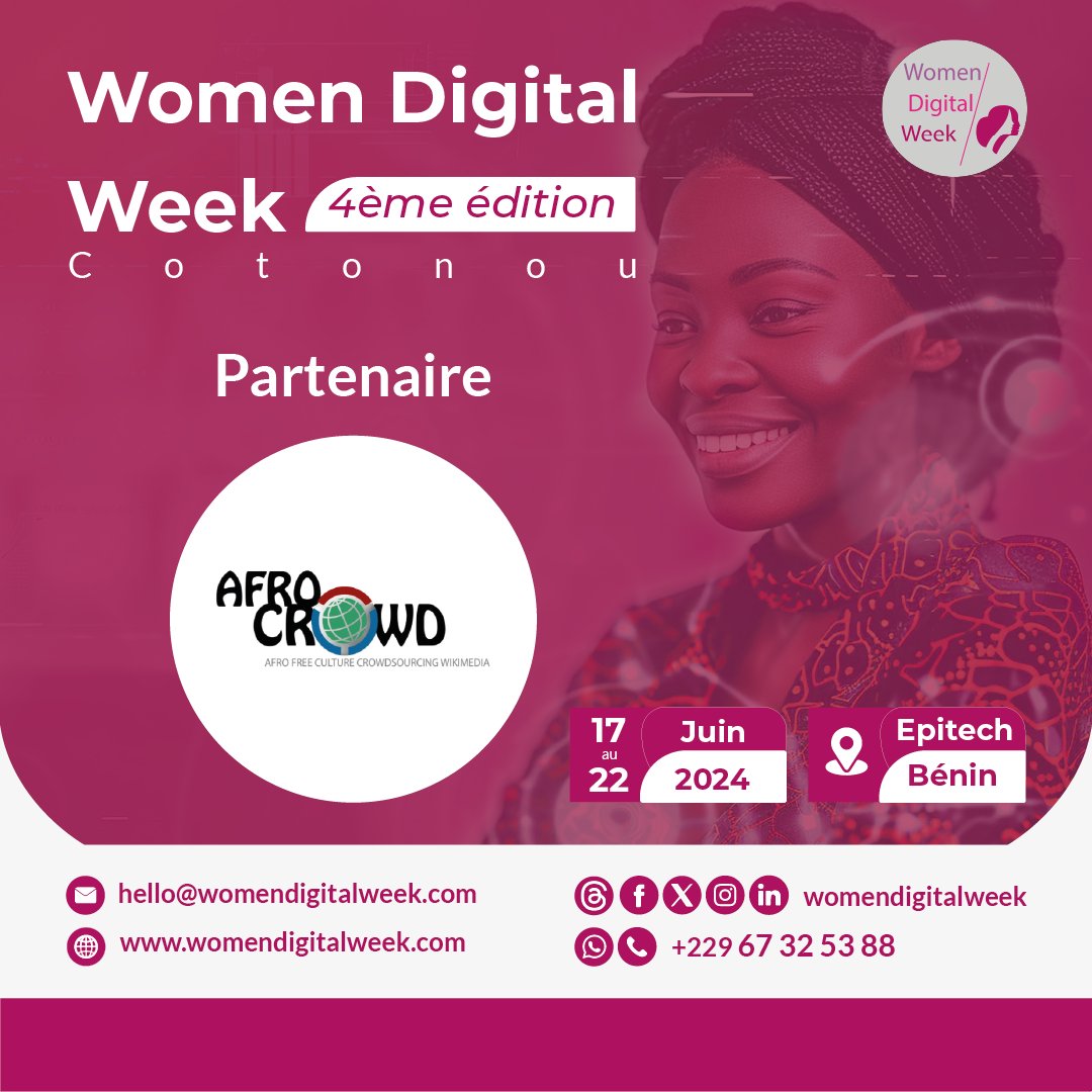 Women Digital Week (@wodigitalweek) on Twitter photo 🥰Nous avons le plaisir de vous informer que <a href="/afroCROWDit/">afrocrowd.org</a> est partenaire de la 4ème édition de <a href="/WoDigitalWeek/">Women Digital Week</a> .
<a href="/afroCROWDit/">afrocrowd.org</a> , est une initiative visant à créer et à améliorer les informations sur la culture et l'histoire des noires sur Wikipédia.
#team229 🥰Nous avons le plaisir de vous informer que <a href="/afroCROWDit/">afrocrowd.org</a> est partenaire de la 4ème édition de <a href="/WoDigitalWeek/">Women Digital Week</a> .
<a href="/afroCROWDit/">afrocrowd.org</a> , est une initiative visant à créer et à améliorer les informations sur la culture et l'histoire des noires sur Wikipédia.
#team229