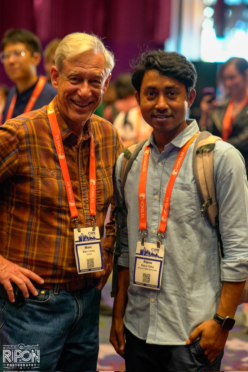 RiponKumarSaha's tweet photo. Marc Levoy, the pioneer of computational photography, has been a major inspiration for me. His work on camera technology is truly magical. Thrilled to meet him at #CVPR 2024! https://t.co/E10EN9Cm6k