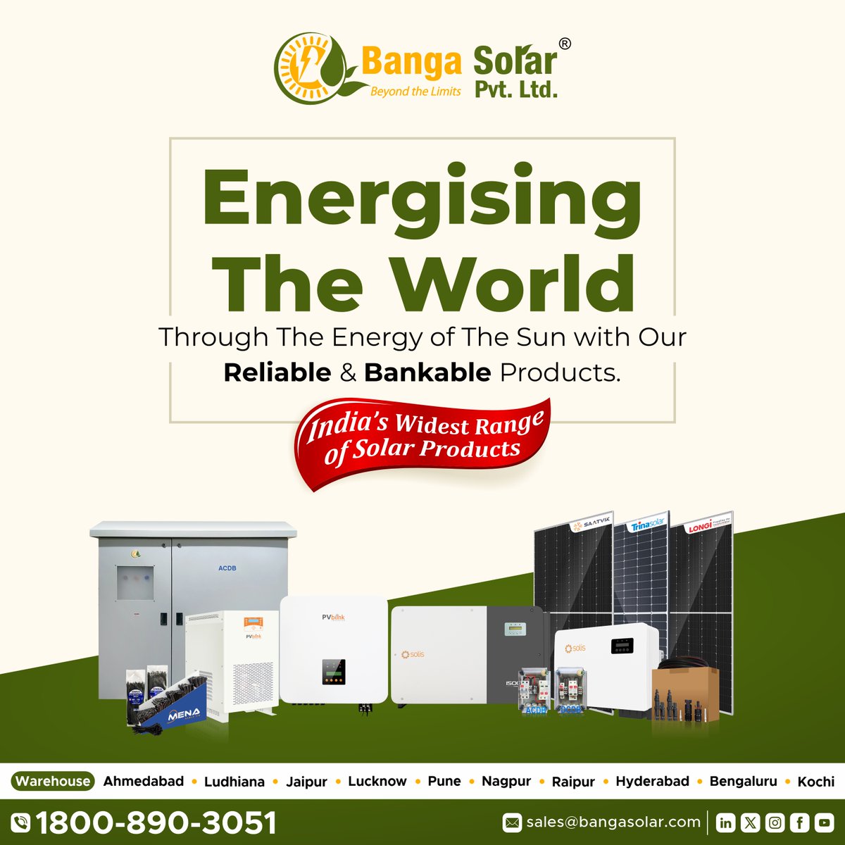 BangaLtd's tweet image. Light up your world with the limitless energy of the sun! Our solar solutions are designed to provide reliable and #sustainablepower for generations to come.
📲Contact us: 1800 890 3051
🌐Visit us at: bangasolar.com
#bangasolar #SolarDistributor #Solis #pvblink #saatvik