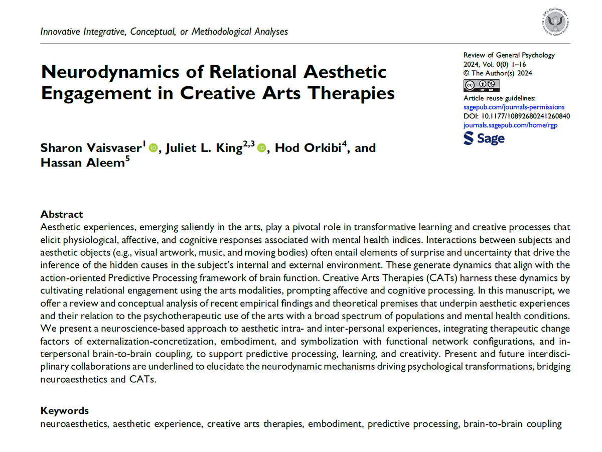 HOT -  Neurodynamics of Relational Aesthetic Engagement in Creative Arts Therapies  
journals.sagepub.com/doi/10.1177/10…