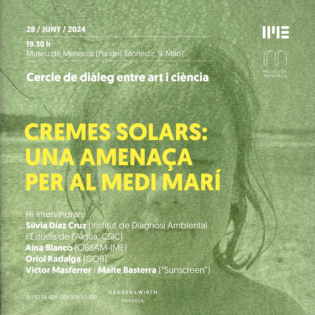 IMEMenorca's tweet image. L&apos;ús de cremes solars és un exemple de la nostra relació amb l’entorn i dels problemes mediambientals inadvertits.

El pròxim 28 de juny a les 19.30 h tractarem aquesta problemàtica en el Cercle de diàleg entre art i ciència que tindrà lloc en el Museu de Menorca.