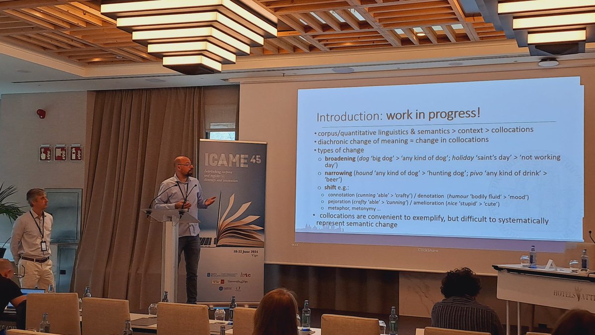 Discover semantic change through collocational divergence in English and Czech with Ondřej Tichý &amp; Václav Cvrček! 📖 #ICAME45
