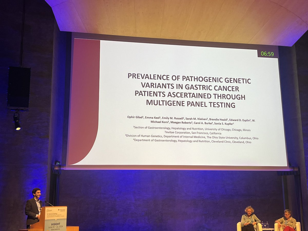 Emma Keel (she/her) (@pala2arg) on Twitter photo Universal testing for all #gastriccancer patients? <a href="/OphirGilad/">Ophir Gilad</a> presents our study that showed 13% of GC patients carry a PV in a cancer predisposition gene, most in HR genes and CDH1. A lot of CHEK2 I157T as well <a href="/SoniaKupfer/">Sonia Kupfer</a> <a href="/Invitae/">Invitae</a> <a href="/EdEsplin/">Ed Esplin, MD, PhD</a> #InSiGHT2024 <a href="/insightmeeting/">InSiGHT</a> Universal testing for all #gastriccancer patients? <a href="/OphirGilad/">Ophir Gilad</a> presents our study that showed 13% of GC patients carry a PV in a cancer predisposition gene, most in HR genes and CDH1. A lot of CHEK2 I157T as well <a href="/SoniaKupfer/">Sonia Kupfer</a> <a href="/Invitae/">Invitae</a> <a href="/EdEsplin/">Ed Esplin, MD, PhD</a> #InSiGHT2024 <a href="/insightmeeting/">InSiGHT</a>