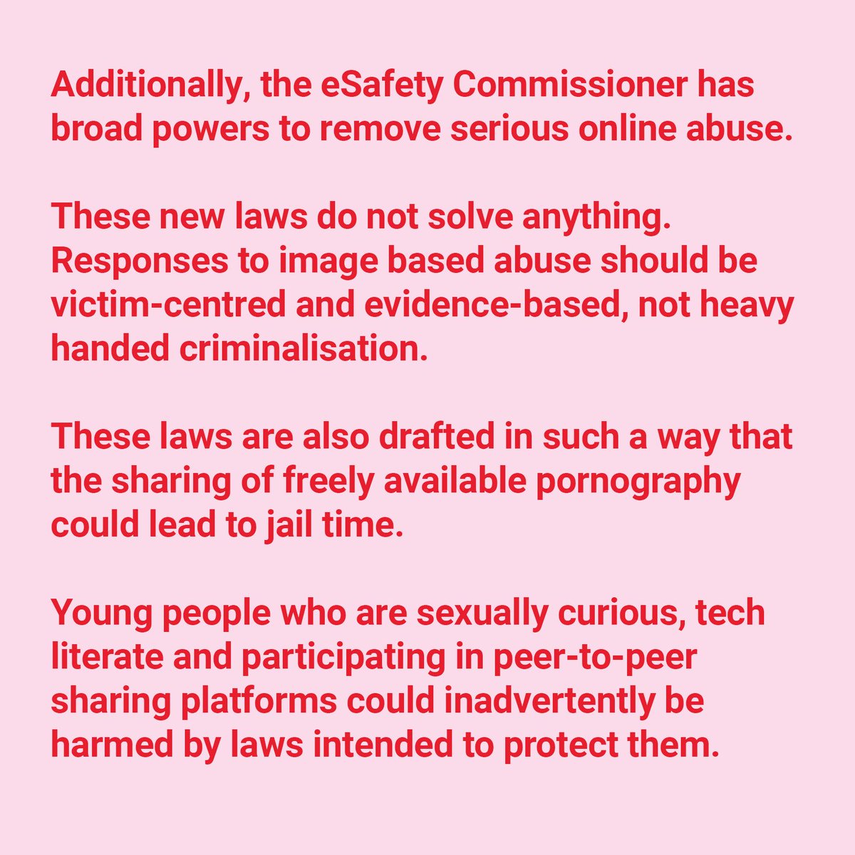 Scarlet Alliance (@scarletalliance) on Twitter photo Following the announcement of new Commonwealth criminal laws to ban the non-consensual sharing of sexually explicit material, including digitally manipulated deepfakes, sex workers and human rights advocates are left with more questions than answers. <a href="/AssemblyFour/">Assembly Four</a> Following the announcement of new Commonwealth criminal laws to ban the non-consensual sharing of sexually explicit material, including digitally manipulated deepfakes, sex workers and human rights advocates are left with more questions than answers. <a href="/AssemblyFour/">Assembly Four</a>