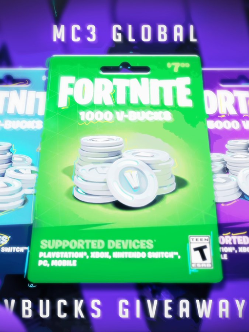 MC3Global's tweet photo. 🚨 #GiveawayAlert 🚨
Enter for your chance to win 1k Vbucks!!

 ♻️ &amp; @Darkjones_18 
 🏷️Tag a friend
   Ends in 48 hours ⏳ https://t.co/ze1X8k35tw