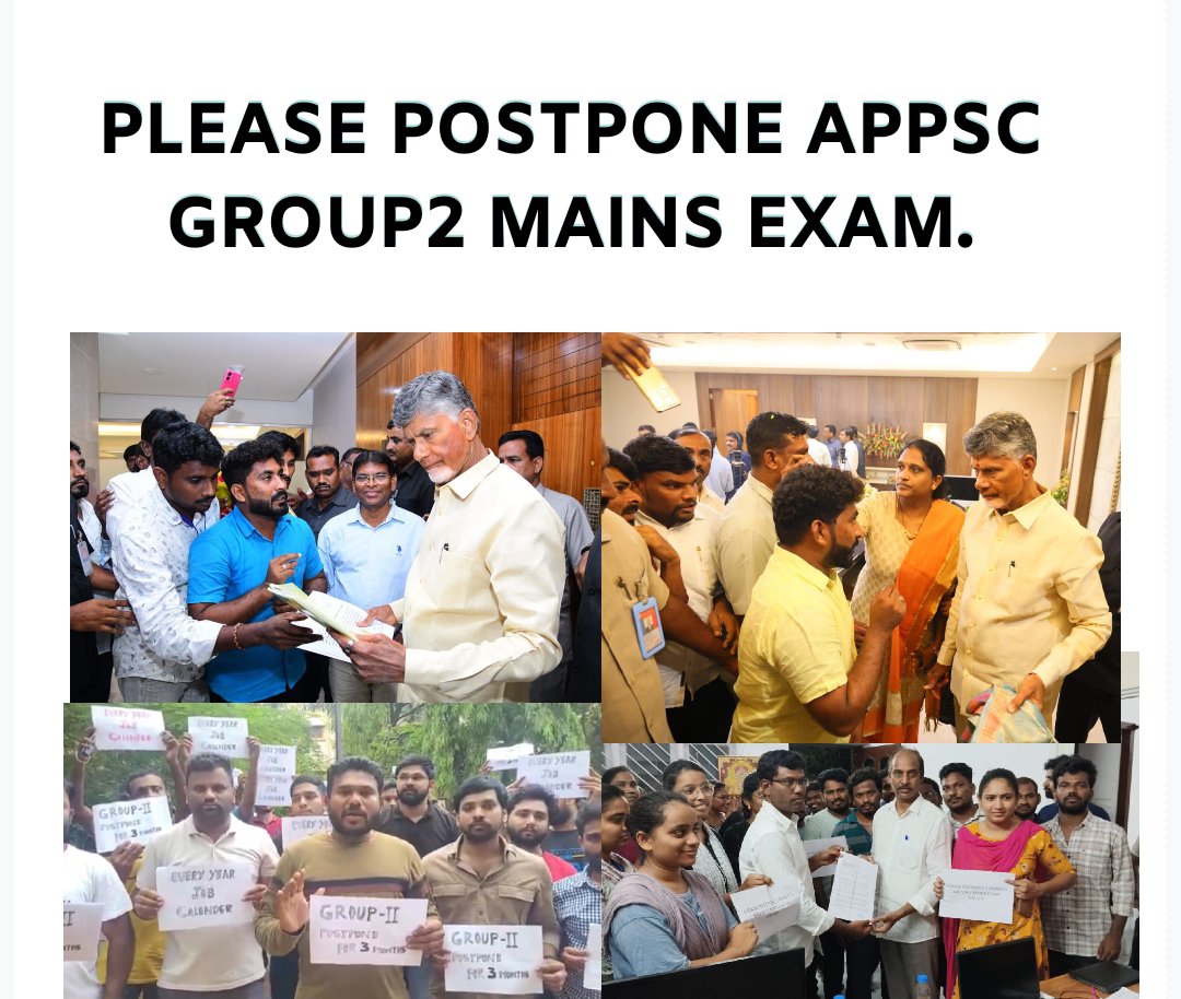 anand26rao's tweet photo. @siddikshaik960 @naralokesh @ncbn రాష్ట్రంలో  90వేల మంది గ్రూప్ 2 నిరుద్యోగులు మెయిన్స్ పరీక్ష ను 2 నెలలు వాయిదా కోరుతున్నారు ఎన్నికలు రావడం, సిలబస్ టీడీపీ ప్రభుత్వంలో ఉన్న దాన్ని వైసిపి ప్రభుత్వం మార్చింది కావున గౌరవ ముఖ్యమంత్రి గారు,నారా లోకేష్ గారు వాయిదా వేయాలనీ కోరుతున్నాం@naralokesh @ncbn  #Appsc #postpone https://t.co/5988cDfkNL