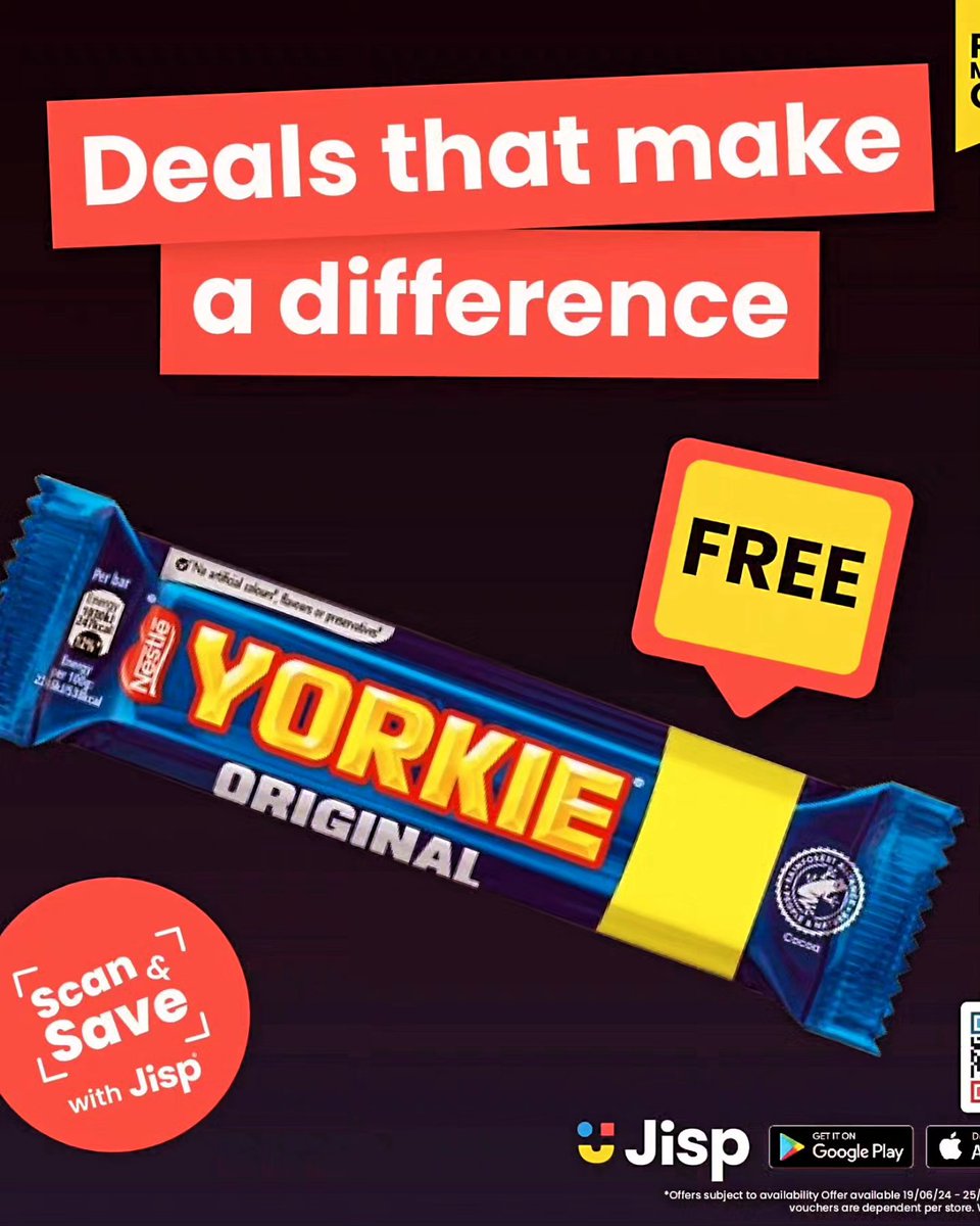 LOMASNEWS's tweet image. Day 4 of the new Jisp promotion and another day you can have a Yorkie bar totally free! 
#unsworth♥️ #Jisp #Jispapp #scanandsave #Yorkiebar  #FreeYorkiebar  @jispapp @YorkieChocolate