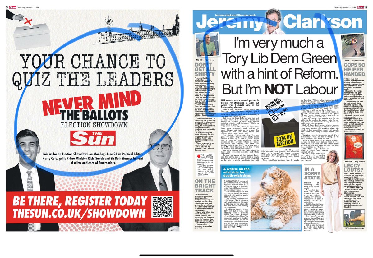 davidyelland's tweet image. Labour and The Sun Update: The paper gave more space to “Keir and Corbyn” than “Nigel and Putin” - go figure - and today bangs on about ECHR and lawyers plus Clarkson ain’t backing Starmer….. any backing from the paper will be so weak…. Meaningless….