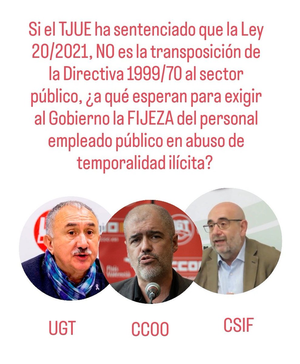 MPAlex7's tweet photo. QUEREMOS UNA SOLUCIÓN, YA.
Estás personas son probablemente los principales responsables de que más de 1 millón de empleados públicos estemos sufriendo las consecuencias de una ilegalidad, que afecta gravemente a nuestras vidas. #FijezaYa https://t.co/rlZNHfLejM