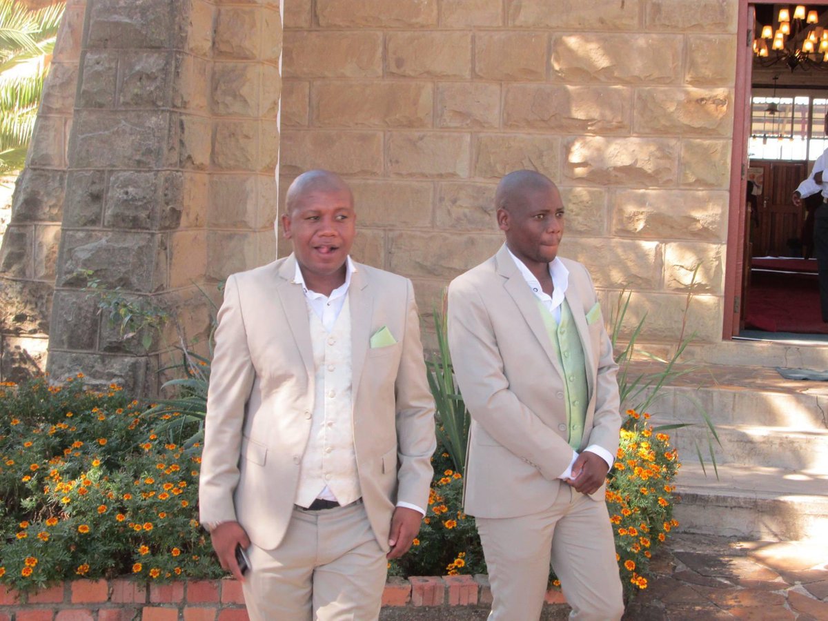 The Groom, Father of the Groom, and the Best Man waiting for the bride. St James Anglican Church, Maseru West. 05 April 2014.