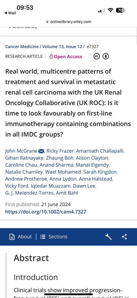 Real world U.K. based aRCC publication on treatment patterns and outcomes! doi.org/10.1002/cam4.7…