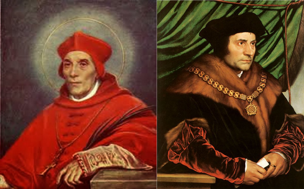 ArzobispoSaiz's tweet photo. Hoy celebramos la fiesta de san Juan Fisher, Obispo de Rochester, y de santo Tomás Moro, Lord Canciller de Inglaterra. Por mantenerse fieles a su fe, a su conciencia y a la verdad, fueron encarcelados en abril de 1534 y decapitados al año siguiente”.
            Se negaron a prestar juramento al Acta de Sucesión, en la que se reconocía como matrimonio la unión de Enrique VIII y Ana Bolena. Se proclamaba el rey Jefe supremo de la Iglesia de Inglaterra, negando al Papa toda autoridad