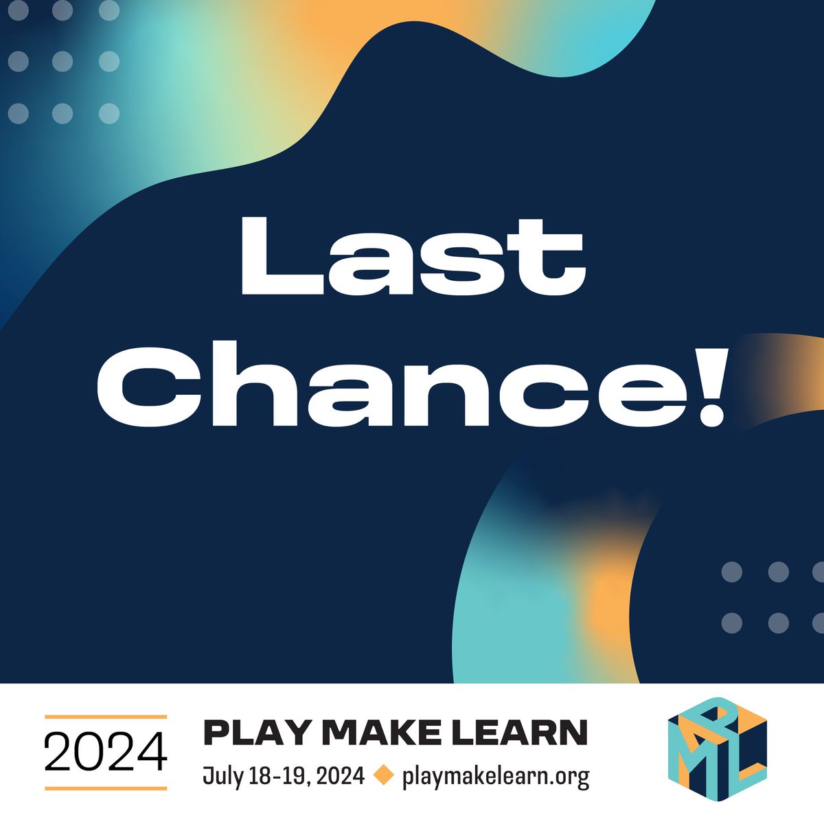 PML seats are going fast and we will likely sell out this year! Be sure to register today if you haven’t done so yet. playmakelearn.org