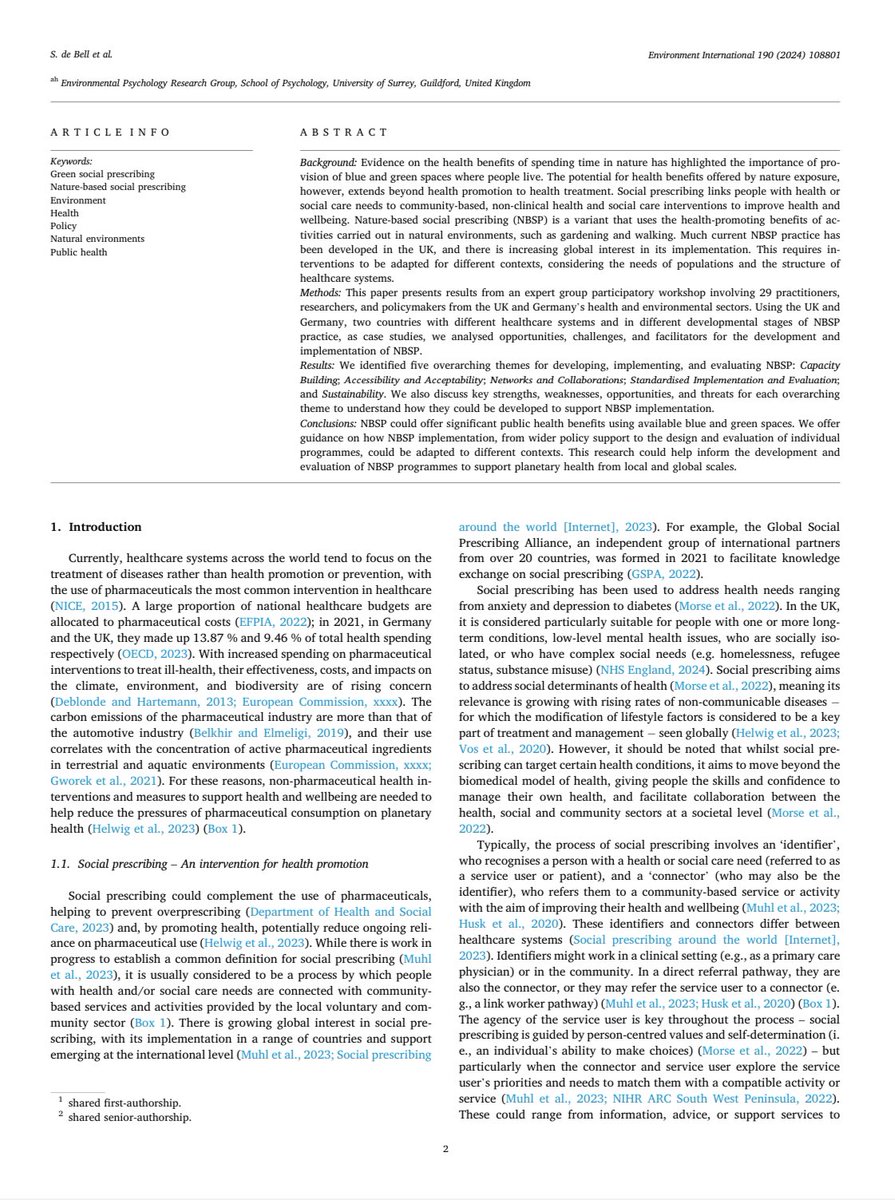 Julze Alejandre @julzealejandre.bsky.social (@julzealejandre) on Twitter photo Our (proofed) full length article on #NatureBased #SocialPrescribing Programmes: Opportunities, Challenges, and Facilitators for Implementation is now out! 🧘🏽♂️🧘🏻♀️🍃💦
Link 🔗: doi.org/10.1016/j.envi…
<a href="/SiandB/">Sian de Bell</a> @claudia__menzel <a href="/rachelohry/">Dr. Rachel Oh (胡瑞颖) 🌳🦉🦕</a> <a href="/MelissaMarselle/">Dr Melissa Marselle</a> <a href="/AlettaBonn/">Aletta Bonn</a> <a href="/RitaSSilva/">Rita Sousa-Silva</a> Our (proofed) full length article on #NatureBased #SocialPrescribing Programmes: Opportunities, Challenges, and Facilitators for Implementation is now out! 🧘🏽♂️🧘🏻♀️🍃💦
Link 🔗: doi.org/10.1016/j.envi…
<a href="/SiandB/">Sian de Bell</a> @claudia__menzel <a href="/rachelohry/">Dr. Rachel Oh (胡瑞颖) 🌳🦉🦕</a> <a href="/MelissaMarselle/">Dr Melissa Marselle</a> <a href="/AlettaBonn/">Aletta Bonn</a> <a href="/RitaSSilva/">Rita Sousa-Silva</a>