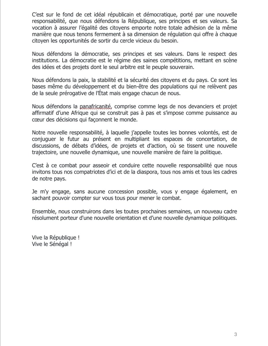#Senegal Finalement, il choisit sa voie : celle d'une opposition républicaine et démocratique, avec un nouveau cadre, porteur d'une nouvelle orientation et d’une nouvelle dynamique politiques. 
Qui pour l'accompagner ? #zahraiyane #Ngirsenegal #Akzit
