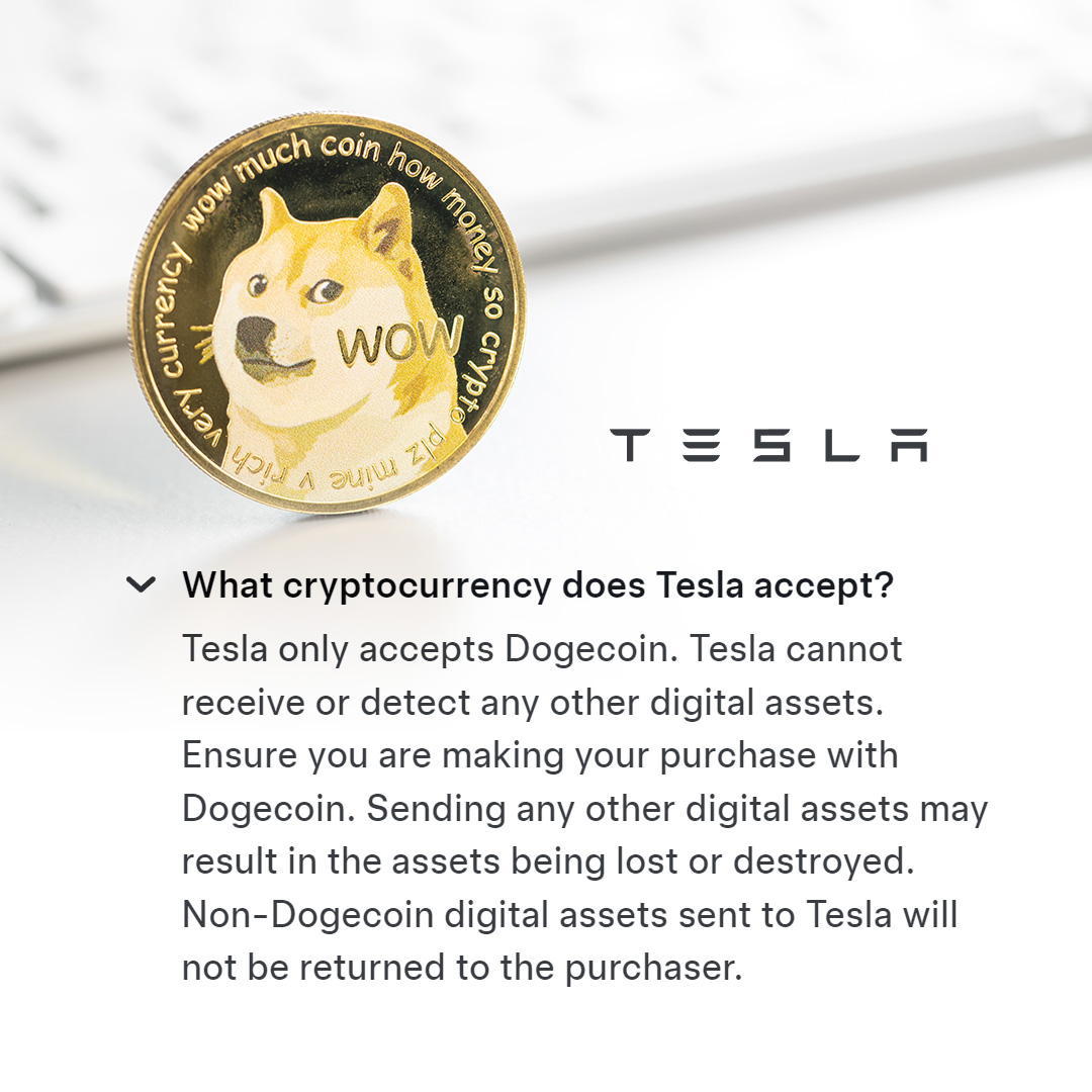 Tesla only accepts one cryptocurrency, and it's Dogecoin.

Probably nothing!