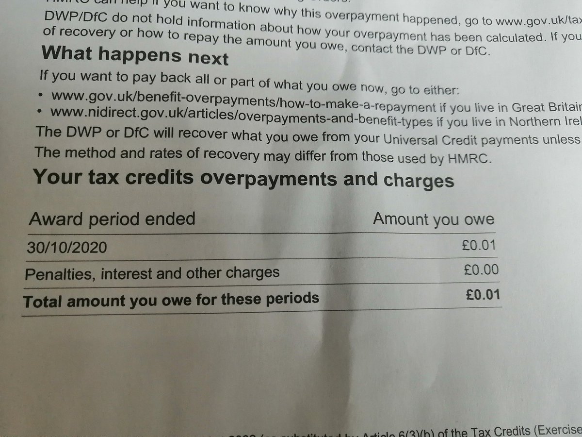 tmrkillen's tweet image. Yesterday I received a letter from Hmrc to say that I was overpaid tax credits in 2020 by £0.01p. Fine but it cost them £0.75p to post the letter to me to reclaim this 1p. Why has common sense not prevailed to write off debt that is under the cost to reclaim it?🤔 @MartinSLewis