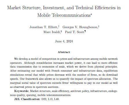 Tommaso Valletti (@tomvalletti) on Twitter photo Super interesting IO telecoms paper by @elliott_jtG Houngbonon M Ivaldi & <a href="/ptscott/">Paul Scott</a> just accept in the Journal of Political Economy.🚨
Very timely given current policy debate around concentration 1/ Super interesting IO telecoms paper by @elliott_jtG Houngbonon M Ivaldi & <a href="/ptscott/">Paul Scott</a> just accept in the Journal of Political Economy.🚨
Very timely given current policy debate around concentration 1/