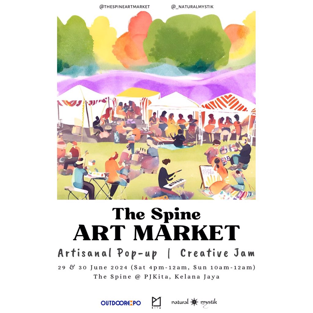 lolo (@altswarrior) on Twitter photo CALL FOR VENDORS!
THE SPINE ART MARKET
29 & 30 June 2024
TheSpine@PJKita
VENDORS APPLY HERE (Register by June 26th) <a href="/_NaturalMystik/">Natural Mystik</a>
Join us at our vibrant craft market for artisanal treasures and a fun-filled weekend!
#artisanalmarket #malaysianartist #handmademalaysia CALL FOR VENDORS!
THE SPINE ART MARKET
29 & 30 June 2024
TheSpine@PJKita
VENDORS APPLY HERE (Register by June 26th) <a href="/_NaturalMystik/">Natural Mystik</a>
Join us at our vibrant craft market for artisanal treasures and a fun-filled weekend!
#artisanalmarket #malaysianartist #handmademalaysia
