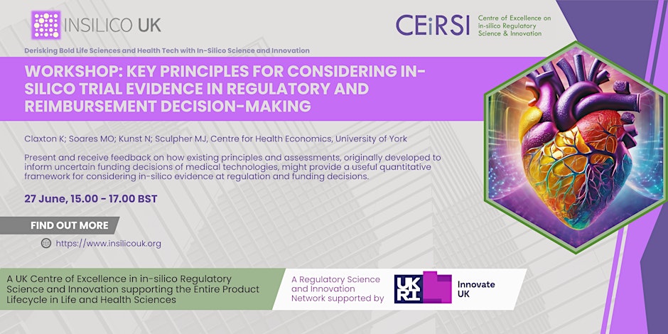 📢 Online workshop: "In-silico Trial Evidence in Regulatory &amp; Reimbursement Decision-Making" on Jun 26, 2024, from 3 to 5 PM BST. Explore the role of in-silico evidence in healthcare decisions.

🔗 Register Now eventbrite.co.uk/e/in-silico-tr…

#InSilico #Regulatory #Reimbursement