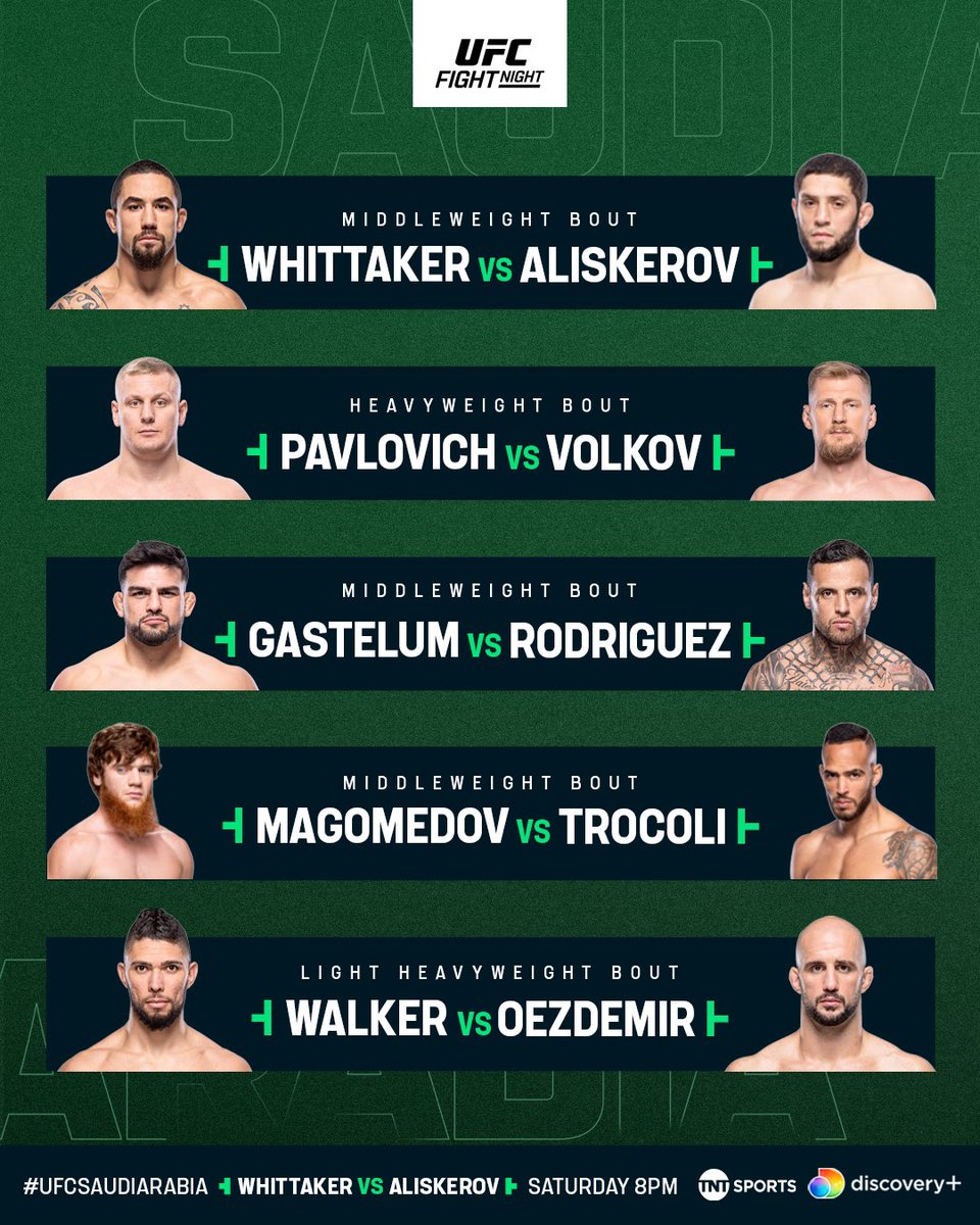 IT’S FIGHT DAY! UFC sarūpējuši iespaidīgu ‘Fight Night’ pirmajam Saudi pasākumam! 

Tiekamies jau 22:00 <a href="/Go3SportLatvija/">Go3 Sport</a>!