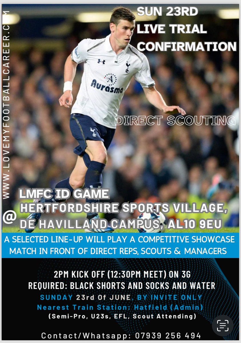 Preseason ID Event this Sunday 23rd June at Hertfordshire Sports Village with a 2pm kick off (supported by premier footballers). This week 2 Scottish pro club places are up for grabs, a European pro club and several step clubs. Our Brand supporter this week is WURA Sports.