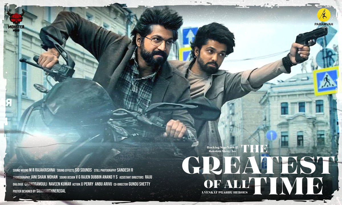 SidNeregal's tweet photo. Yash Boss & Rakshith Shetty In and as #TheGreatestOfAllTime 💥 https://t.co/ZJaZJQVcWn