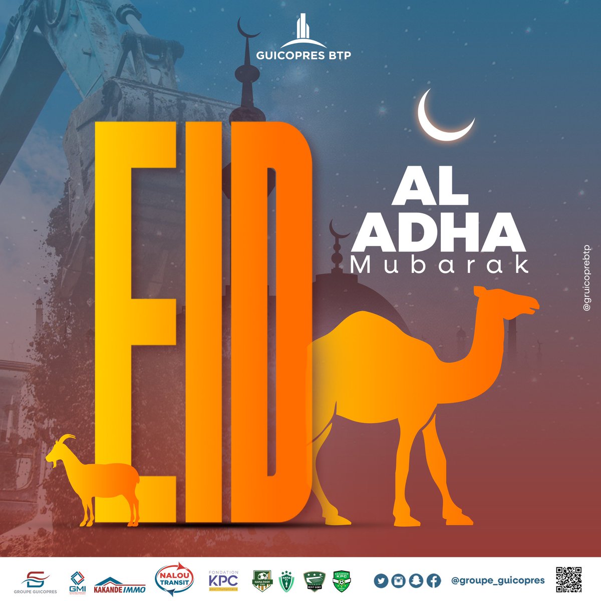 Guicopres_SA's tweet photo. Le 𝗚𝗿𝗼𝘂𝗽𝗲 𝗚𝘂𝗶𝗰𝗼𝗽𝗿𝗲𝘀 souhaite une Bonne Fête de 𝗧𝗮𝗯𝗮𝘀𝗸𝗶 à tous les fidèles 𝐌𝐮𝐬𝐮𝐥𝐦𝐚𝐧𝐬 . 

##Groupe_Guicopres #Eid_Mubarack https://t.co/cMErtA9nXg