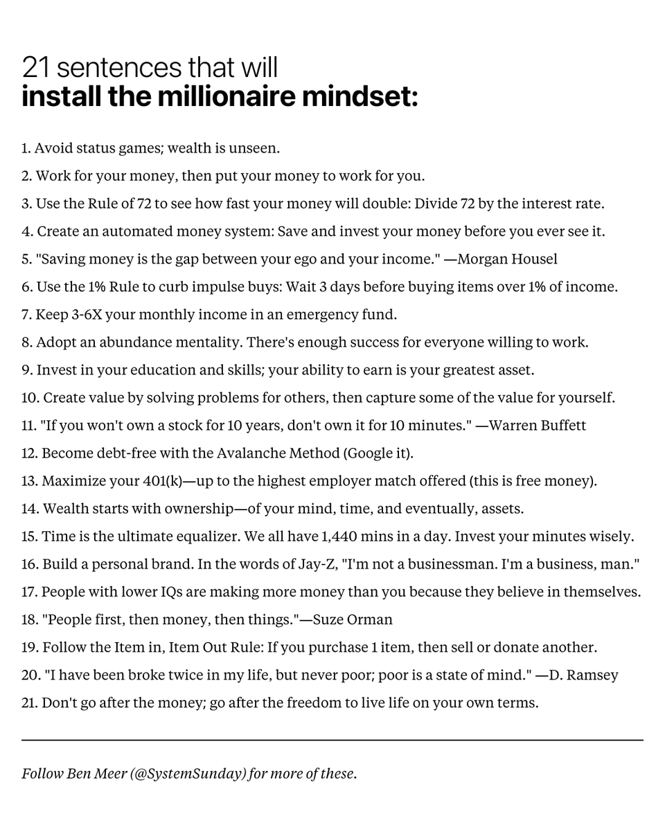 21 sentences to install the millionaire mindset: