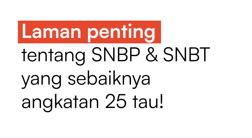 Utas yang berisi laman-laman penting untuk mendaftar SNBP dan SNBT!

Buat angkatan 25, silakan simpan dan baca ya biar tau nantinya bakal ada perubahan atau tidak.

----sebuah utas