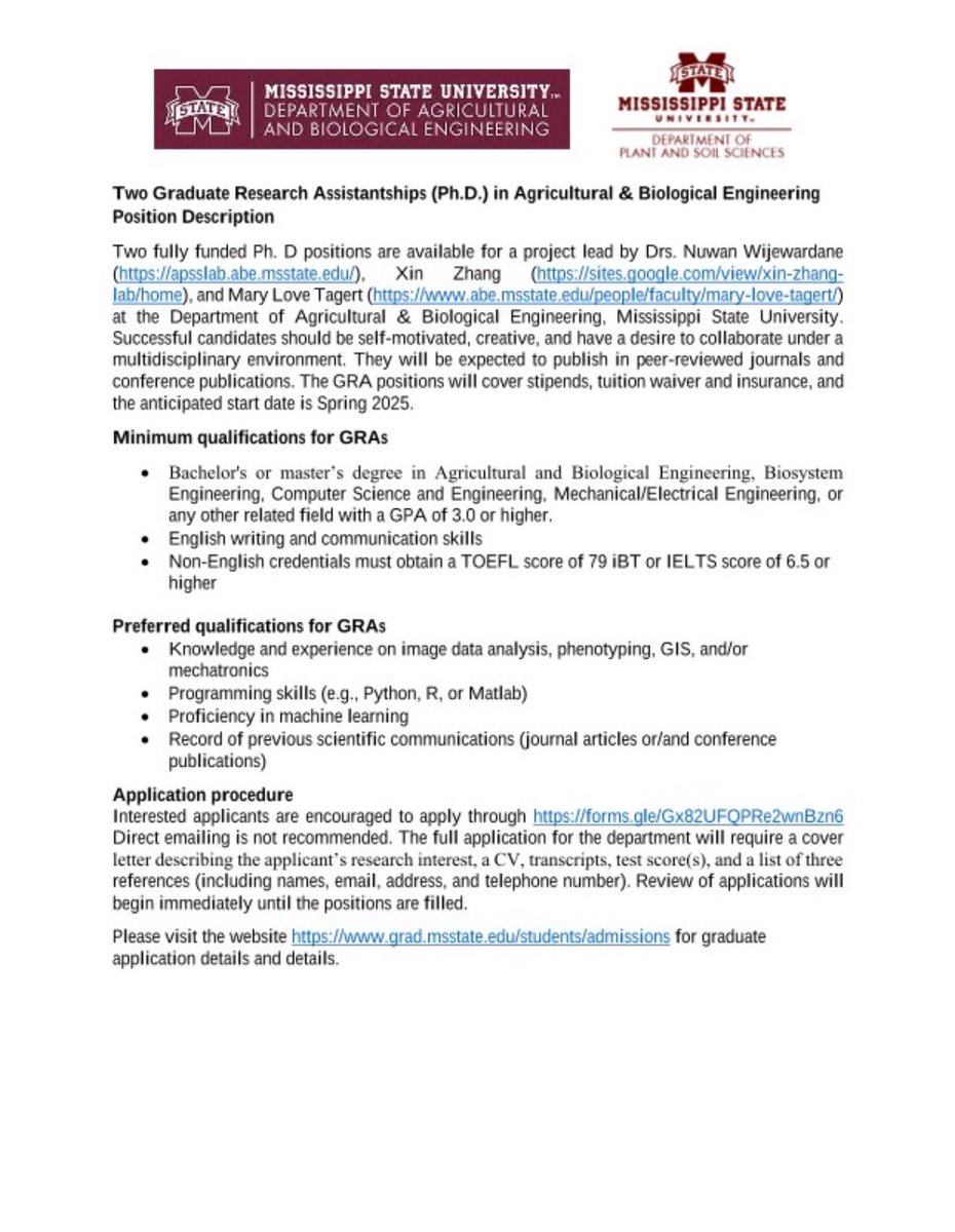 PhD opportunity in agricultural and biological engineering