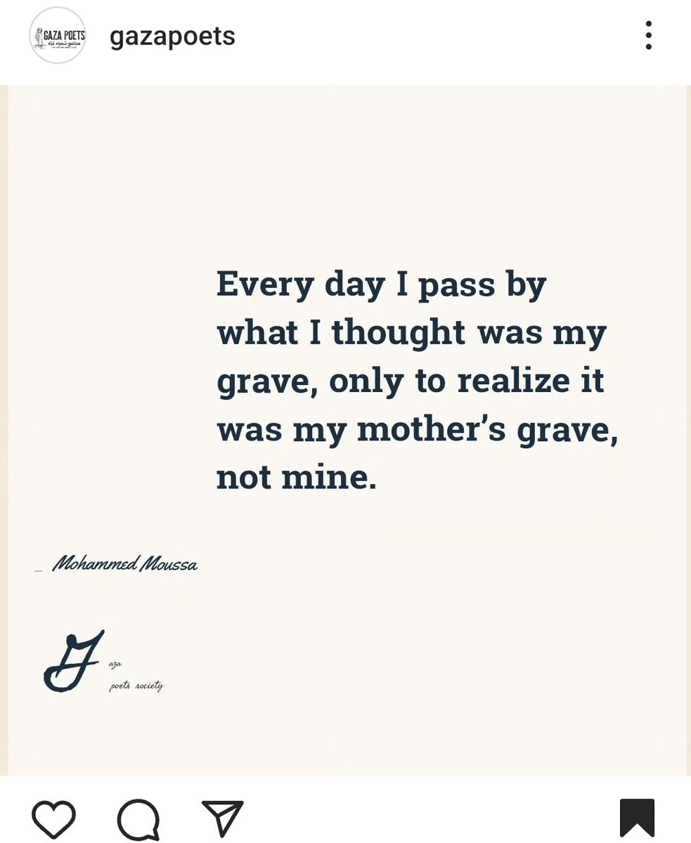 Jag hittade sorgen och förtvivlans ord på ett konto. Jag önskar att fler läste deras ord, jag vill att de i alla fall känner; "någon läser"
#Gazapoets

instagram.com/p/C74Q-LrIaX6/…