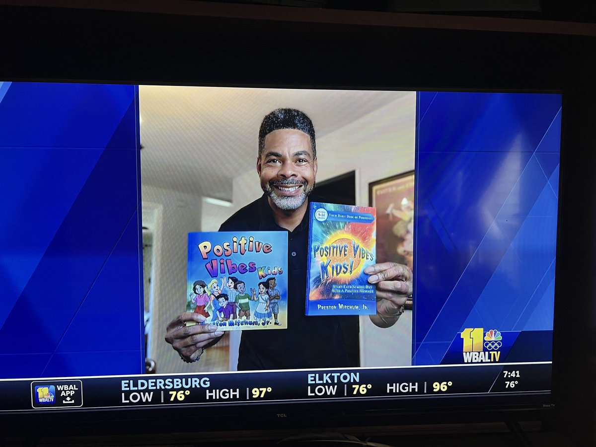 _AudreyBarnes's tweet photo. Look who's up early spreading positivity! Former Baltimore news photographer turned author Preston Mitchum Jr. talking with @wbaljfro about his Positive Vibes for Kids books.  Here the link to order them for your kids to read this summer.  https://t.co/2QOIGmqrSW #kidsbooks https://t.co/FHJEMYzu6t
