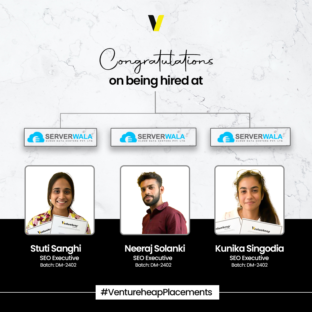 vh_academy's tweet image. 🎉 Kudos to Stuti Sanghi, Kunika Singodia, and Neeraj Solanki on their placement at Serverwala Cloud Data Centers Pvt Ltd after completing a 4-month Digital Marketing Course and Internship! 💛

#placement2024 #PlacementDrive #PlacementAssistance #digitalmarketingcourse