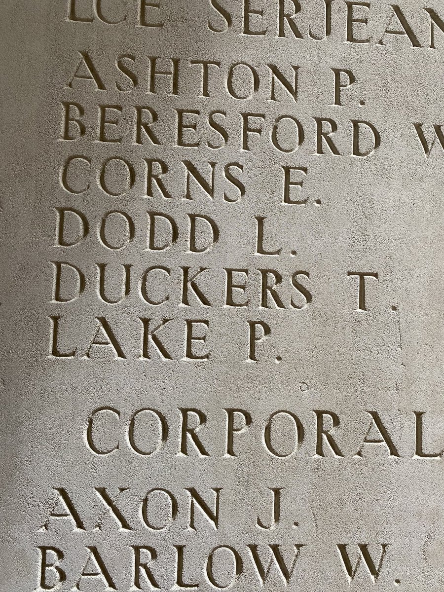 MHSHistory1's tweet photo. One of our group found their relative on the Thiepval memorial. LSgt Thomas Duckers died serving in October 1916. A very thoughtful afternoon with a reminder of how close to home this was for families. https://t.co/gsEXlIjFCQ