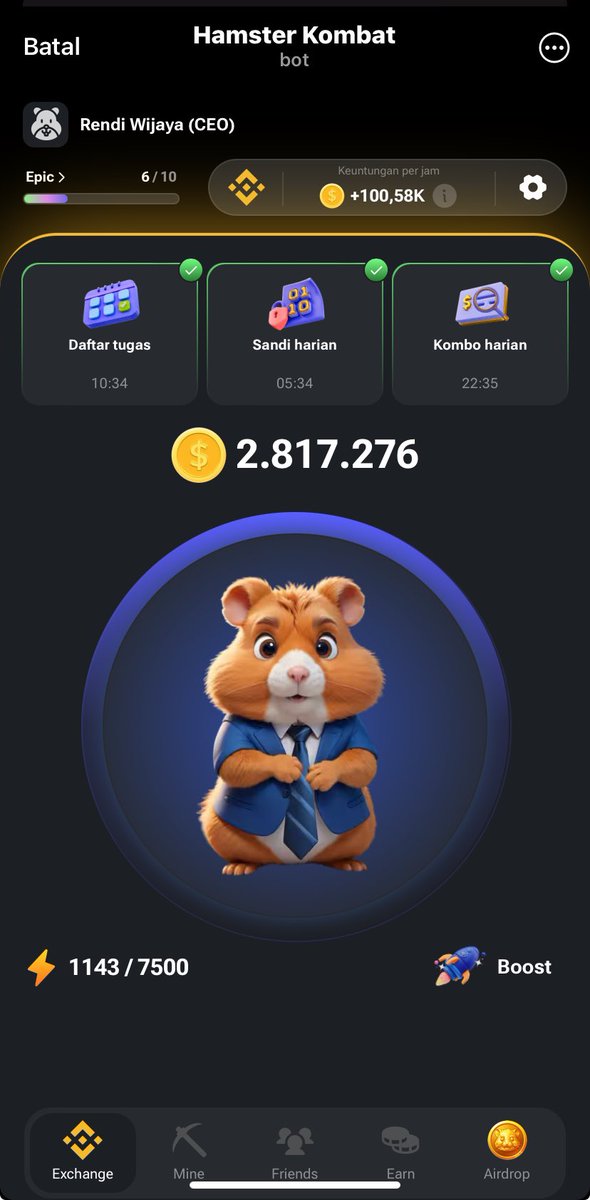 _rendiwijaya's tweet photo. Join hamster kombat https://t.co/L3RSjhHUWm

#HAMSTERKOMBAT #hamster #airdrop #crypto #ton #toncoin #btc #bitcoin https://t.co/qfqyfegTwj