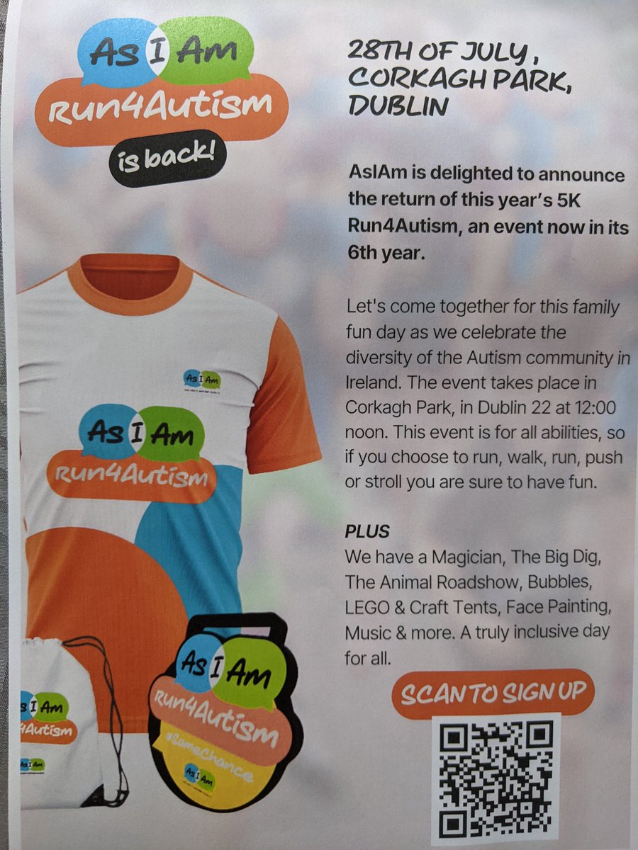 MichaelMemof's tweet photo. This year's #Run4Autism takes place for the 6th year in Corkagh Park. The event is for all abilities (run/walk/stroll/push). Join us as we raise funds for @AsIAmIreland autism charity. Retweets welcome. https://t.co/pt8VMMHUQs https://t.co/Aa1EyOS8LI