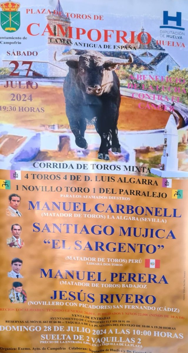 !Espectáculo taurino asegurado el próximo 27 de julio en Campofrio!