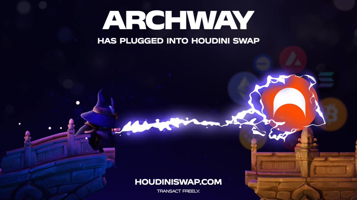 Archway 🟠 (@archwayhq) on Twitter photo We're happy to support <a href="/HoudiniSwap/">Houdini Swap</a> on their upcoming v3 launch — 07.07.2024 🪄
The key to a healthy ecosystem is a tool that enables transactional freedom.
Route assets to and from Archway in one seamless user interface.
Transact Freely with Houdini. We're happy to support <a href="/HoudiniSwap/">Houdini Swap</a> on their upcoming v3 launch — 07.07.2024 🪄
The key to a healthy ecosystem is a tool that enables transactional freedom.
Route assets to and from Archway in one seamless user interface.
Transact Freely with Houdini.